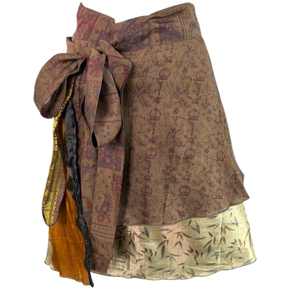 Bohemian Brown Wrap Skirt with Patterned Hem